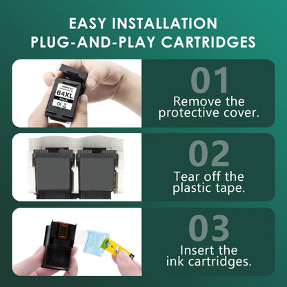64XL Black Ink Cartridges Black Compatible for HP 64 XL High Yield Replacement for HP Printers 7858 7855 7120 7155 7158 7164 6255 6252 6232 Envy Inspire 7955e Tango X Printers