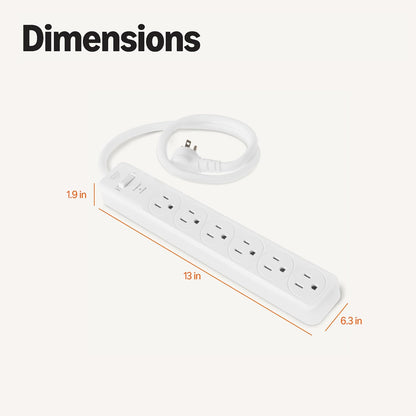 Amazon Basics Rectangle 6-Outlet, 600 Joule Surge Protector Power Strip, 2ft, Small, White, 2-Pack