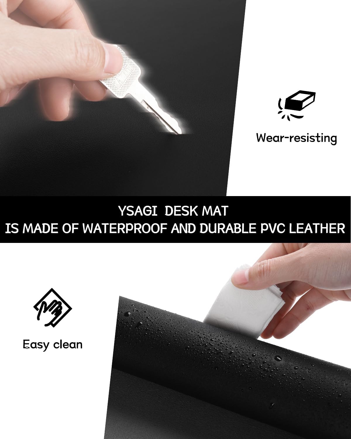 YSAGi Non-Slip Leather Desk Pad, Waterproof Laptop Computer Desk Keyboard Mat, Table Protector Blotter Mat, Large Mouse Pad for Office/Work/Home/Decor(Black, 31.5" x 15.7")