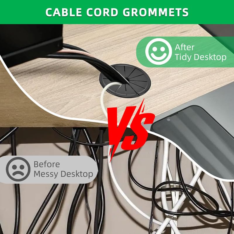 30PCS Cable Grommets, 3/4"(19mm) Desk Hole Cover Petal Shaped Buckle Type Nylon Snap Bushing Grommet, Wire Hole Cover Insert for Cables and Cords Management and Protection of Cabinet, Black