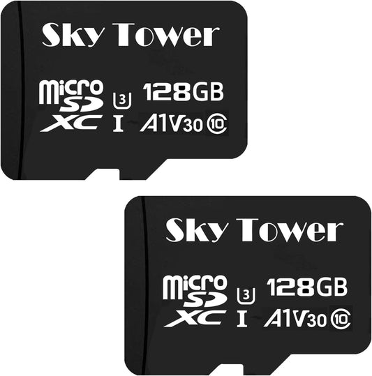 Sky Tower Ultra microSDXC microSDHC UHS-I Memory Card with Adapter [New Version] Flash Memory Card - Up to 100MB/s, U1, Class10, V10, A1, High Speed TF Card (128GB Micro SD Card 2 Pack)