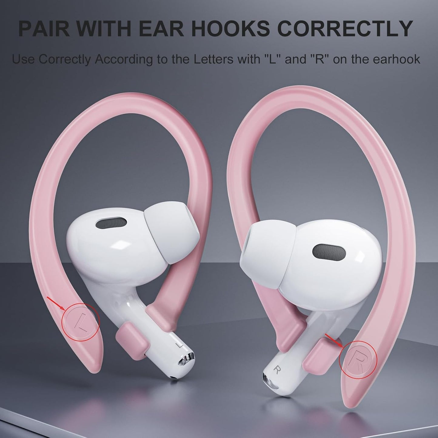 2 Pairs AirPods Ear Hooks for AirPods Pro 2, AirPods Pro, AirPods 4, 3, 2 & 1, Upgraded Anti Slip Sports Clip Hooks for AirPods 1, 2, 3, 4,Pro, Pro 2 – Pink