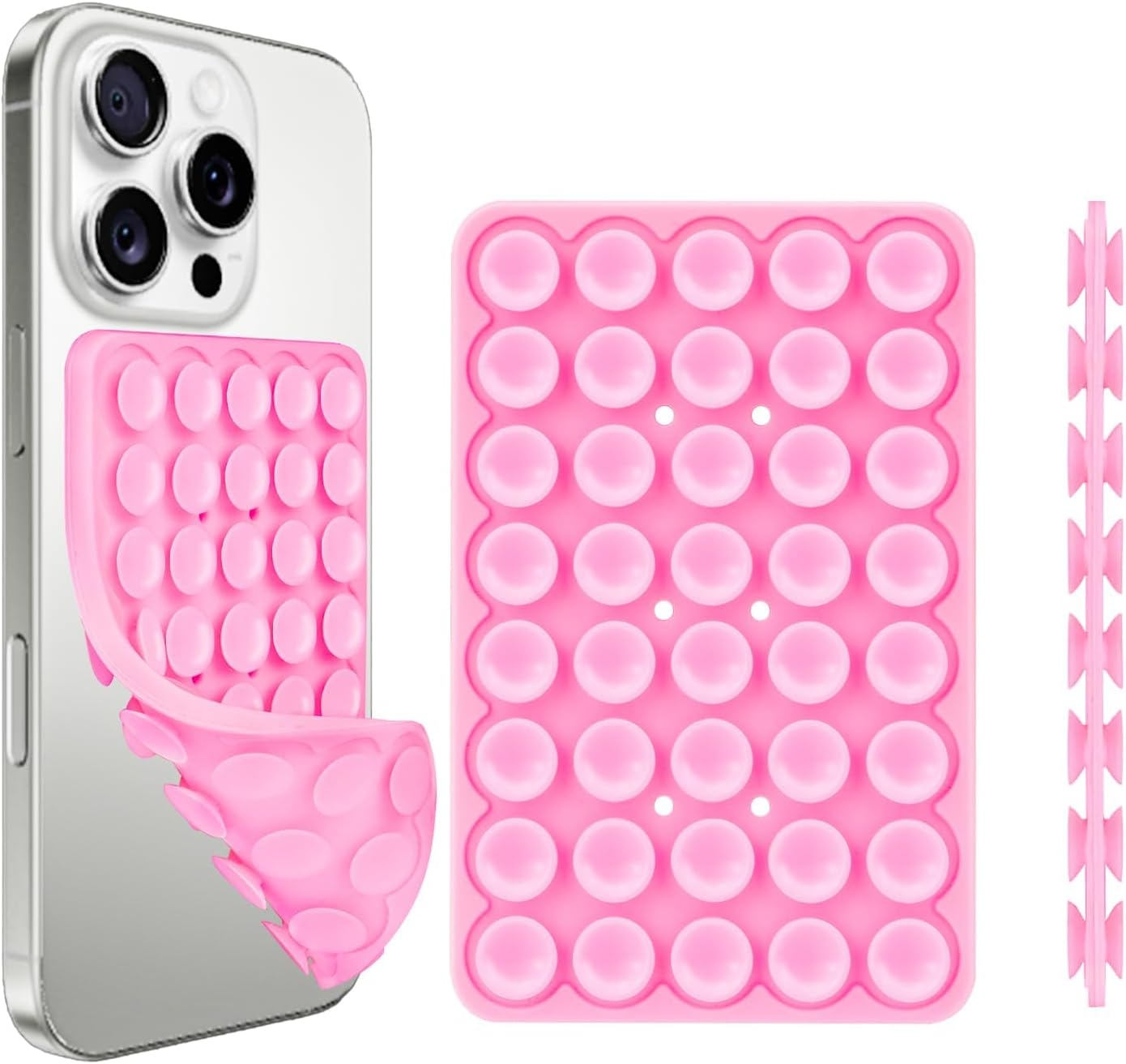 1 Pack Silicone Suction Cup Phone Case Mount Double Sided, Phone Accessories Hands-Free Strong Grip Holder for Selfies and Videos, Silicon Phone Stand Sticky for iPhone and Android Pink