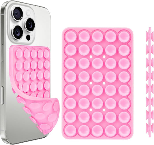 1 Pack Silicone Suction Cup Phone Case Mount Double Sided, Phone Accessories Hands-Free Strong Grip Holder for Selfies and Videos, Silicon Phone Stand Sticky for iPhone and Android Pink