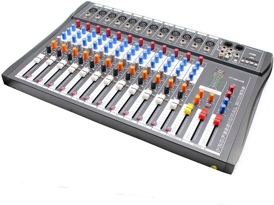 12 Channel Audio Mixer, DJ Soundboard Sound Mixer Console with Xlr, Line Inputs & 48V Phantom Power, Studio Audio Mixer KTV Sound Mixing Console for Professional and Beginners (12-Channel)