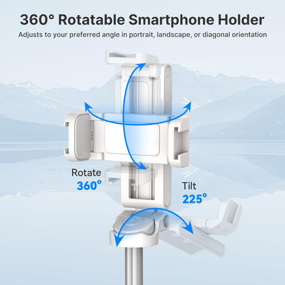 ULANZI JJ02 Selfie Stick Tripod, Extendable Grip Phone Tripod w Detachable Remote Pocket Size, 3-in-1 Mini Phone Grip 2 Cold Shoe, 10m/393.7'' Wireless Shutter, Vlog Livestreaming Photography(White)