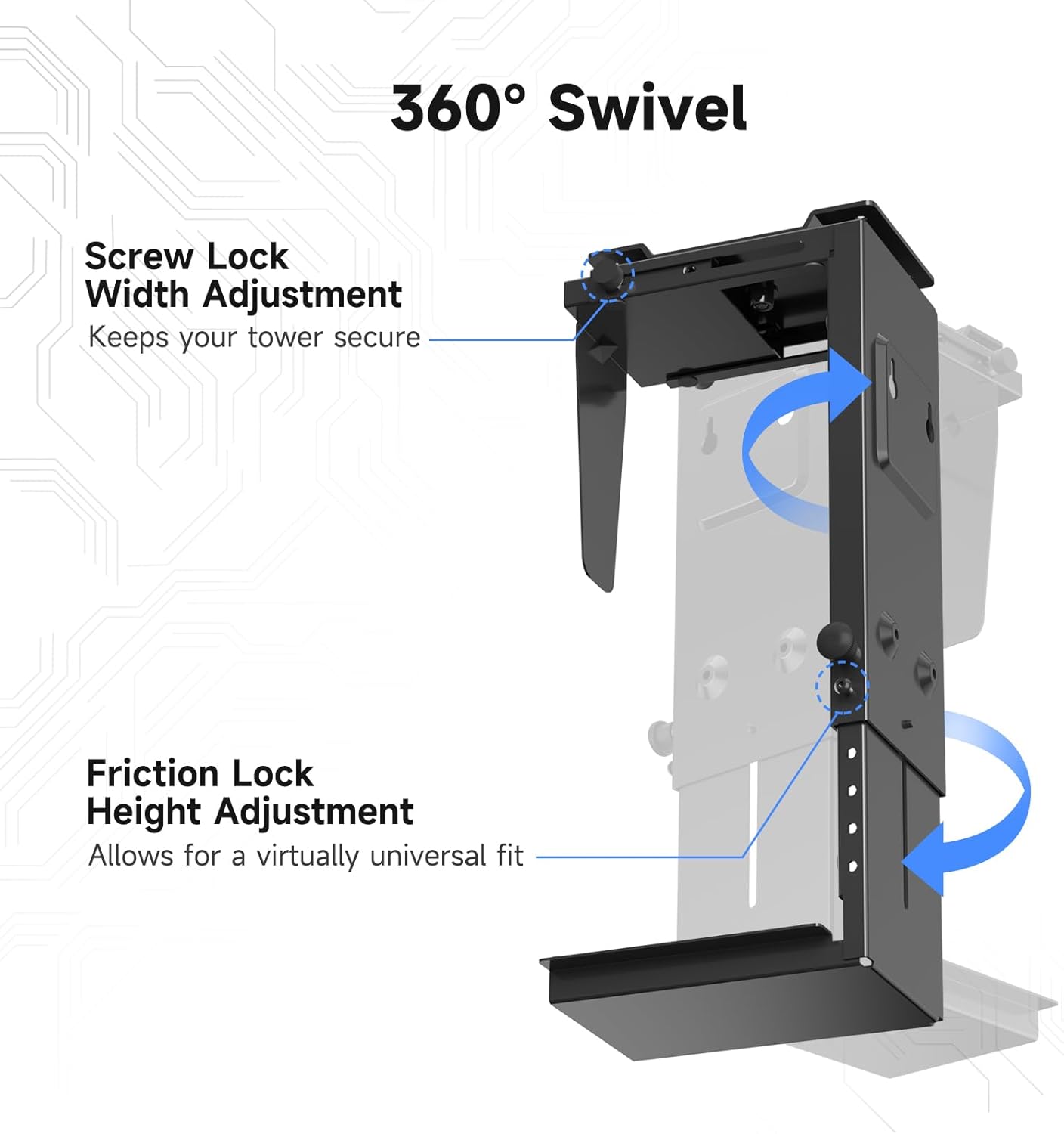 Suptek Adjustable Under Desk and Wall PC Mount,3.94 to 11.61 inch Wide Computer Case CPU Hanger Holder 360 Degree Rotatable Under-Desk PC Hanging Stand Holder Mount (ZJJ001L)