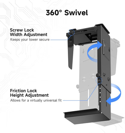 Suptek Adjustable Under Desk and Wall PC Mount,3.94 to 11.61 inch Wide Computer Case CPU Hanger Holder 360 Degree Rotatable Under-Desk PC Hanging Stand Holder Mount (ZJJ001L)