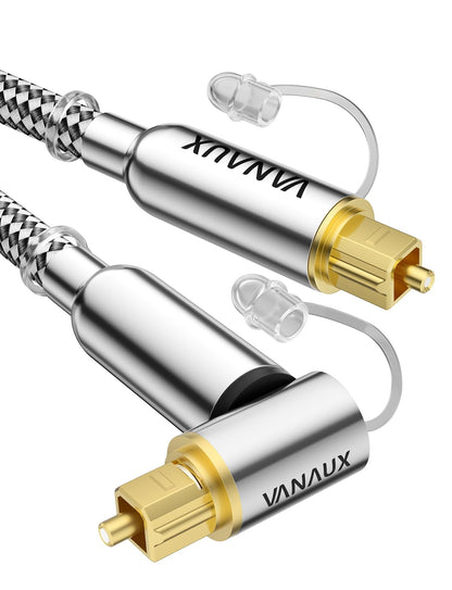 VANAUX 90-Degree Optical Audio Cable 15FT,Premium Fiber Optic Toslink Cable(24K Gold-Plated Connectors,Aluminum Alloy Shell,Braided Jacket)Ideal for Tight Spaces,Home Theater,Soundbars,Gaming Consoles