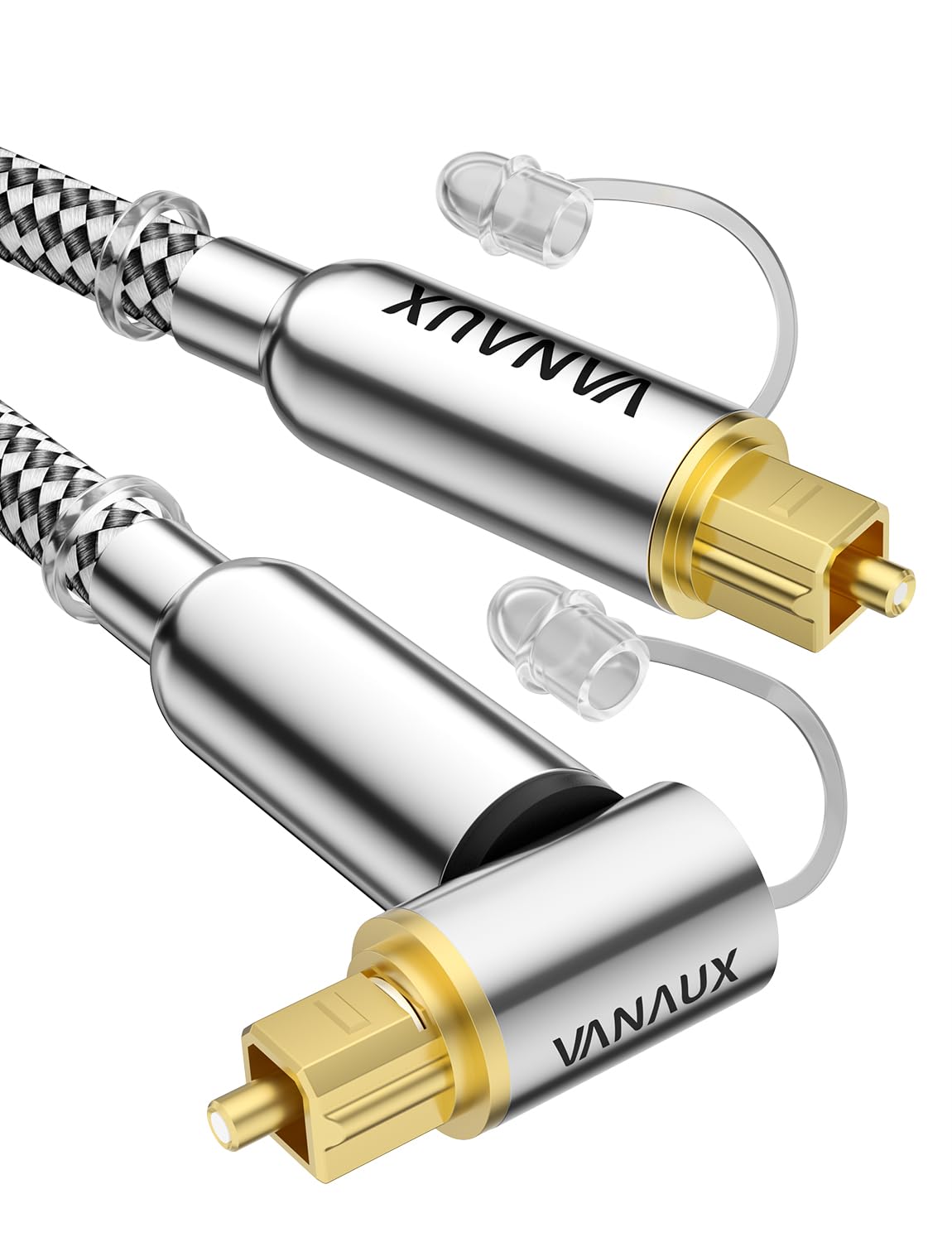 VANAUX 90-Degree Optical Audio Cable 3FT,Premium Fiber Optic Toslink Cable(24K Gold-Plated Connectors,Aluminum Alloy Shell,Braided Jacket)Ideal for Tight Spaces,Home Theater,Soundbars,Gaming Consoles