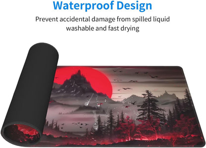 Extended Gaming Mouse Pad, Large Desk Mat XL Anime Mouse Pad Waterproof with Stitched Edges, Non-Slip Desktop Pad for Home and Office, Level Up Your 31.5x11.8 Inch (Darkness Red Moon2)