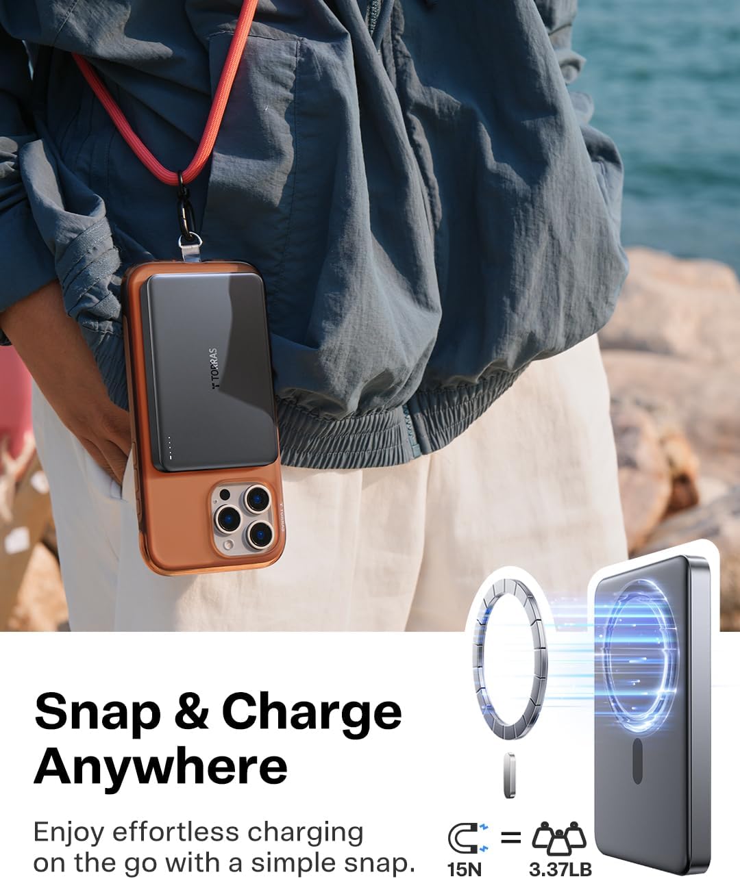 TORRAS MiniMag Power Bank,Ultra-Slim 10,000mAh Magnetic Wireless Portable Charger, 22.5W Fast Charging iPhone Air Magnetic Battery Pack Designed for iPhone 17 Pro Max/17 Pro/Air/16/15/14/13/12, Gray