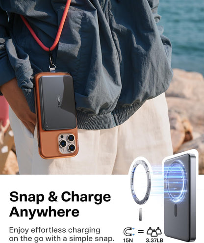 TORRAS MiniMag Power Bank,Ultra-Slim 10,000mAh Magnetic Wireless Portable Charger, 22.5W Fast Charging iPhone Air Magnetic Battery Pack Designed for iPhone 17 Pro Max/17 Pro/Air/16/15/14/13/12, Gray