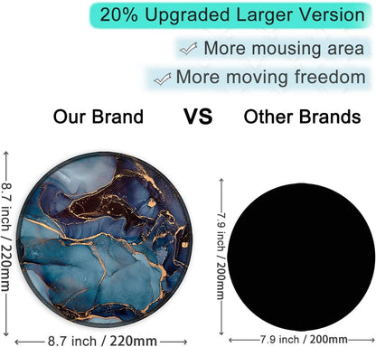 ITNRSIIET Round Mouse Pad with Stitched Edge Premium-Textured Waterproof Non-Slip Rubber Base Desktop Protection Mat Diameter 8.7 inches, Blue and Black Marble