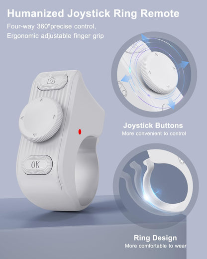 TikTok Scrolling Ring Remote Control, Camera Shutter Remote, Wireless Bluetooth Scrolling Ring for iPhone, iPad, iOS, Android - White
