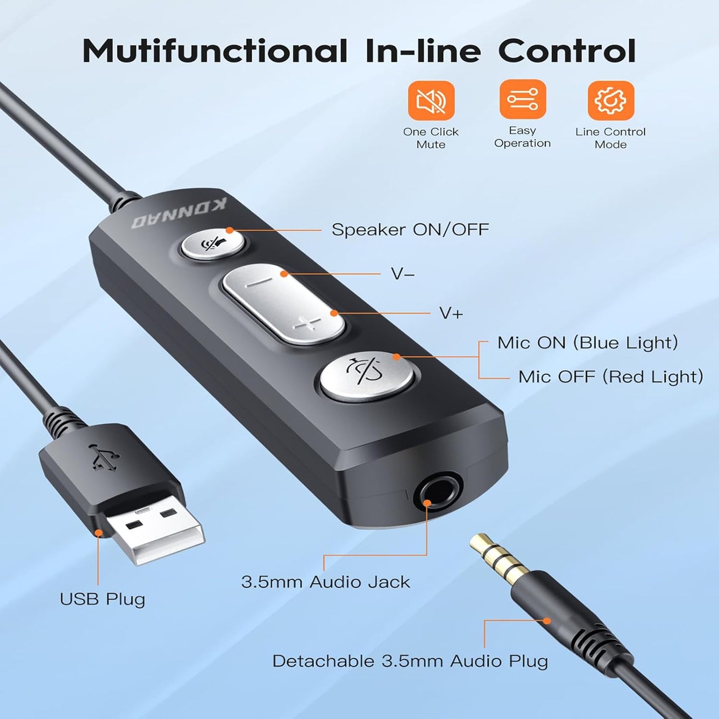 USB Headset with Microphone, 3.5mm Wired Computer Headsets with Noise Cancelling Microphone, Stereo Headphones with MIC for PC, in Line Controls, Work Headset for Skype Zoom Tablet Laptop