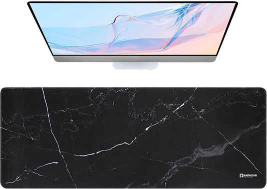 RAINYEAR Large Gaming Mouse Pad(31.5 x 11.8 Inch), Computer Mousepad with Anti-Slip Rubber Base, Smooth Large Keyboard Mouse Pad Mat for Gamer, Office, Home, Black Marble