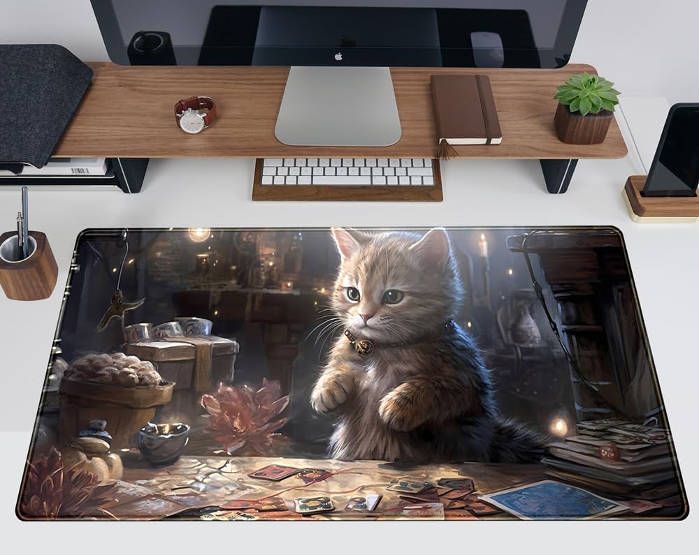 Lotus Cat XL Extended Large Gaming Mouse Pad - Black Magic Mystical Zone Gaming Desk Mat - Computer Laptop Keyboard and Mouse Mat Desktop Protector - 31.5 x 15.8 in