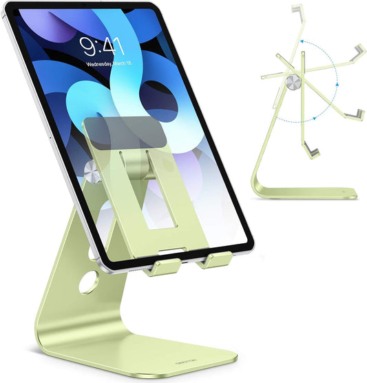 OMOTON Adjustable Tablet Stand for Desk, Upgraded Longer Arms for Greater Stability, T2 Tablet Holder with Hollow Design for Bigger Sized Phones and Tablets Such as iPad Pro/Air/Mini, Green