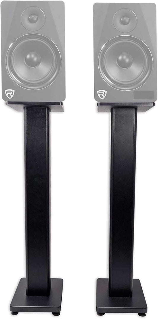 Rockville Pair RHT28 28 Inch Bookshelf Speaker Stands, 60 lbs Capacity, Surround Sound Home Theater, Premium Wood, Dual Top Plates, Sand-Fillable, for Audiophiles and Studio Monitors