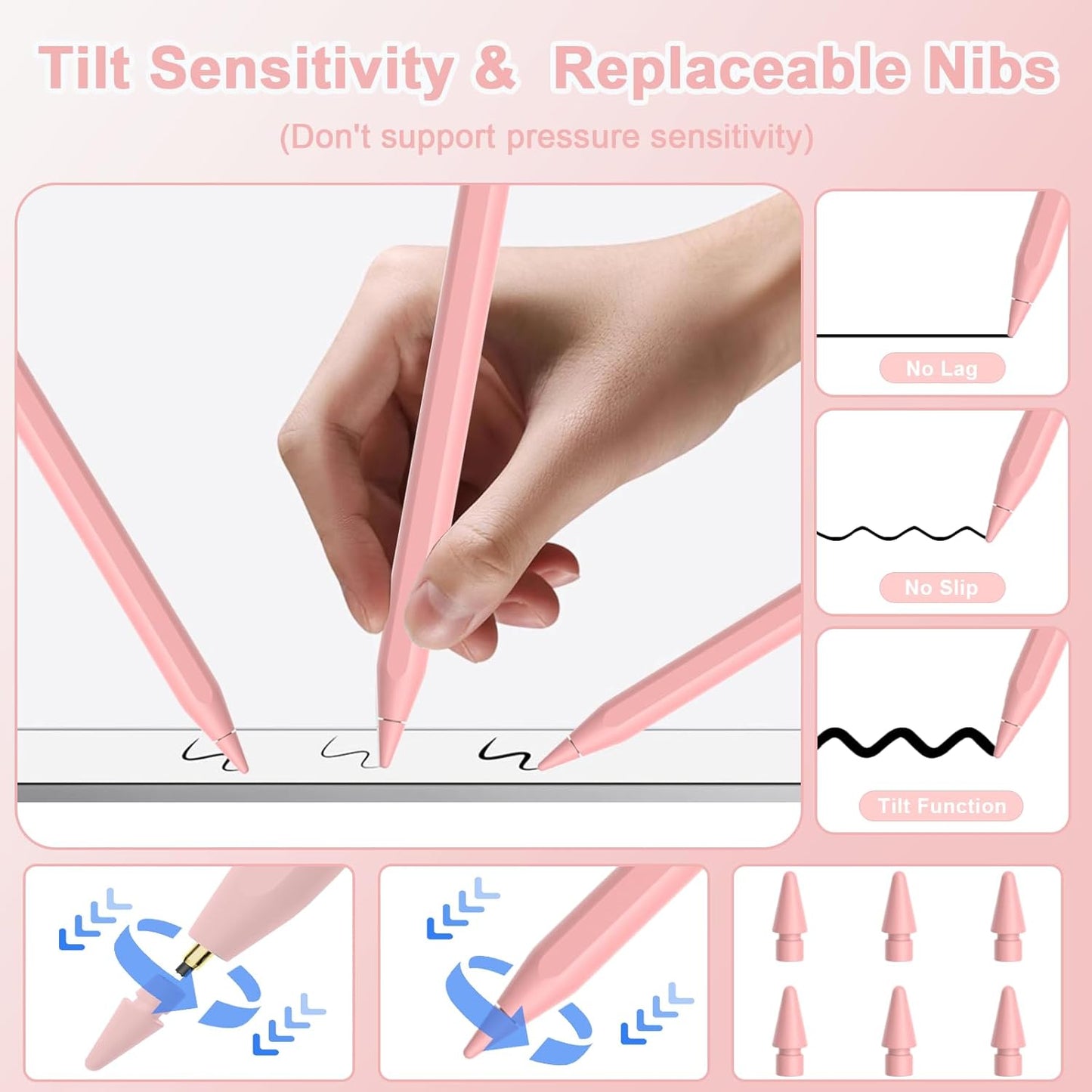 Pencil 2nd Generation for iPad 2018-2024 with Magnetic Wireless Charging Compatible with Apple iPad Pro 13”(M4)/12.9”/11”,iPad Air 6(M2)/5/4/3,iPad mini 7(A17 Pro)/6/5,iPad10/9/8/7/6 Pink