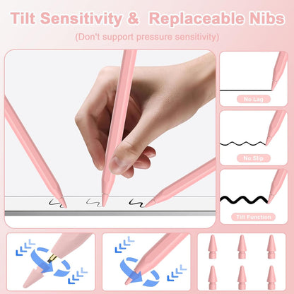 Pencil 2nd Generation for iPad 2018-2024 with Magnetic Wireless Charging Compatible with Apple iPad Pro 13”(M4)/12.9”/11”,iPad Air 6(M2)/5/4/3,iPad mini 7(A17 Pro)/6/5,iPad10/9/8/7/6 Pink