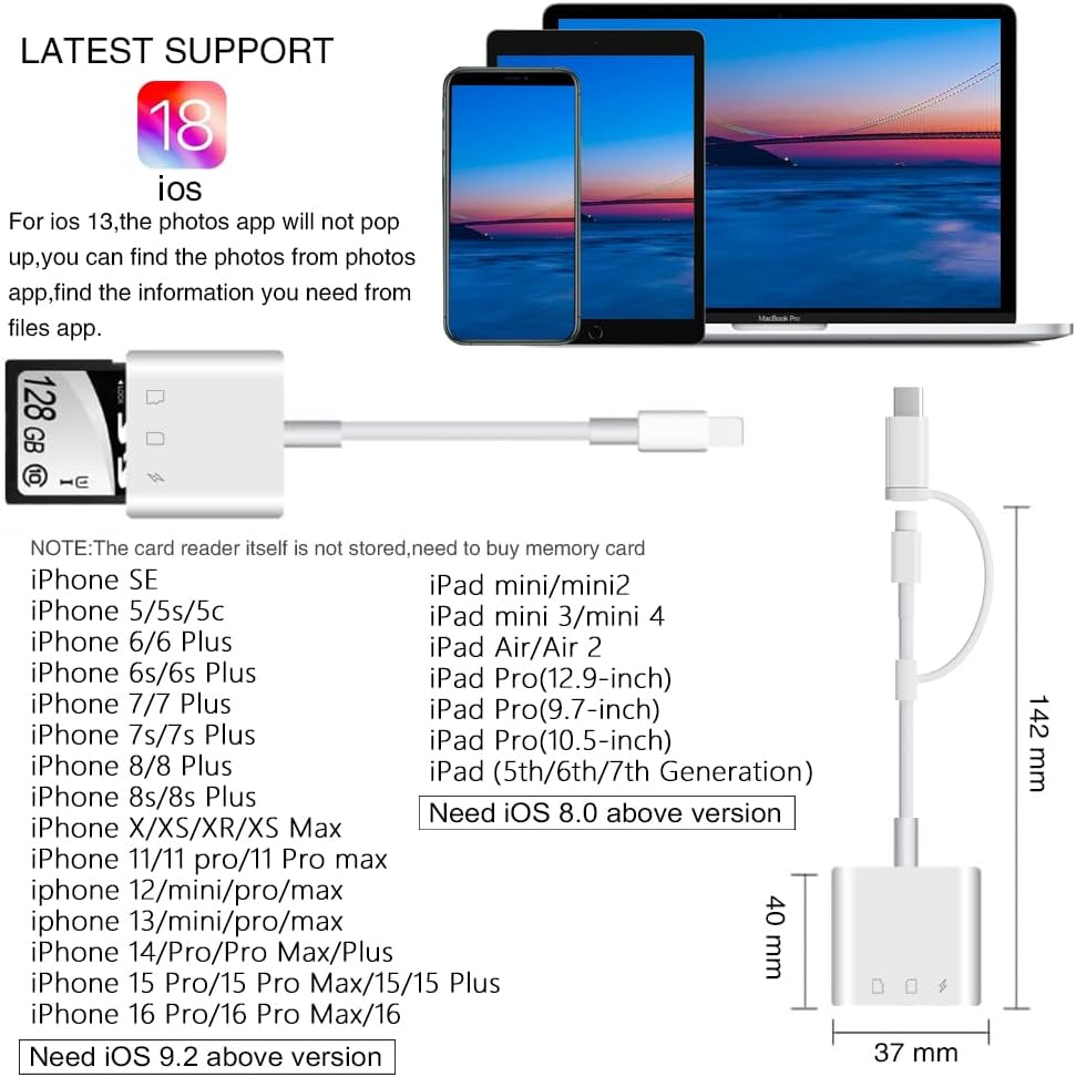 SD Card Reader for iPhone iPad,Micro SD Card Reader Memory Card Reader Plug and Play Trail Camera SD Card Adapter,Simultaneous Charging and Reading