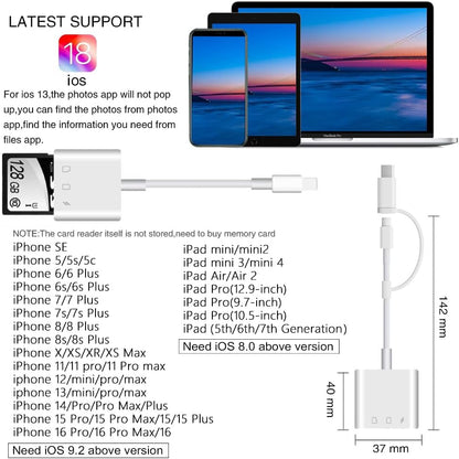 SD Card Reader for iPhone iPad,Micro SD Card Reader Memory Card Reader Plug and Play Trail Camera SD Card Adapter,Simultaneous Charging and Reading