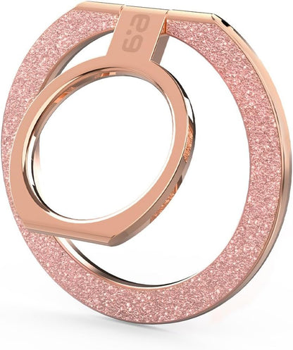 PureGear Magnetic Phone Grip Ring Stand, Magnetic Phone Ring Holder for MagSafe iPhone 16, 16Pro, 16Plus, 16ProMax, 15, 15Plus, 14, 14ProMax, 13,12, Adjustable Kickstand(Chrome Rose Gold Pink Glitter)