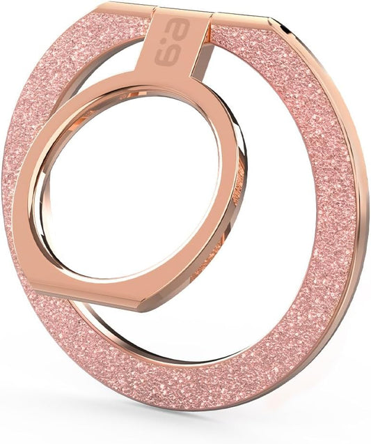 PureGear Magnetic Phone Grip Ring Stand, Magnetic Phone Ring Holder for MagSafe iPhone 16, 16Pro, 16Plus, 16ProMax, 15, 15Plus, 14, 14ProMax, 13,12, Adjustable Kickstand(Chrome Rose Gold Pink Glitter)