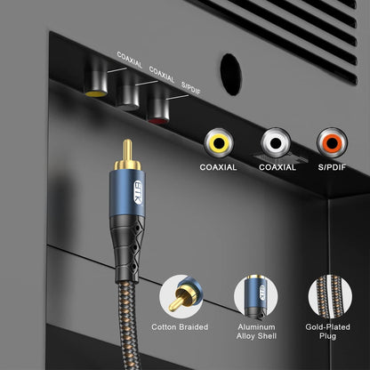 EMK Subwoofer Cable RCA to RCA Audio Cable 24K Gold-Plated Nylon Braided Double Shielded Digital Analogue Supports Amplifiers,Home Theater,Hi-Fi Systems,Subwoofer(50ft/15m)