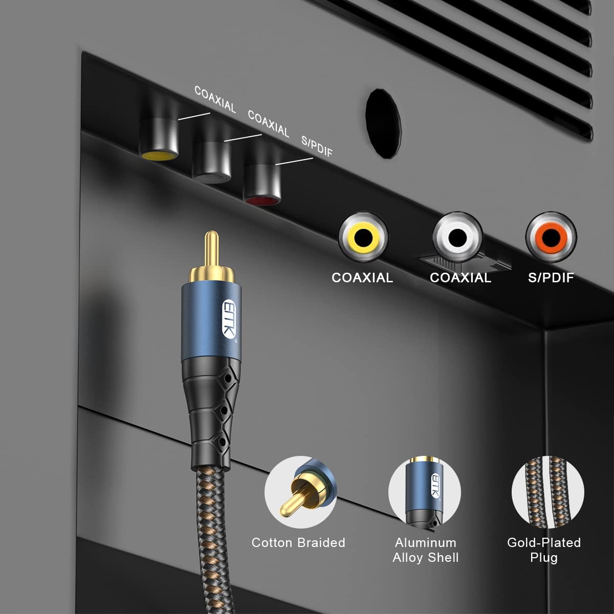 EMK Subwoofer Cable RCA to RCA Audio Cable 24K Gold-Plated Nylon Braided Double Shielded Digital Analogue Supports Amplifiers,Home Theater,Hi-Fi Systems,Subwoofer(30ft/10m)