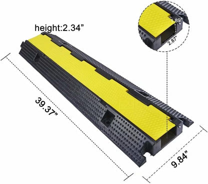 Rubber Cable Ramp Cord Cover Cable Protector Ramps Wire Hose Protective 1 Channel 22000Lbs Load Capacity Traffic Speed Bump for Asphalt Concrete Gravel Driveway Indoor Outdoor, 4 Pack