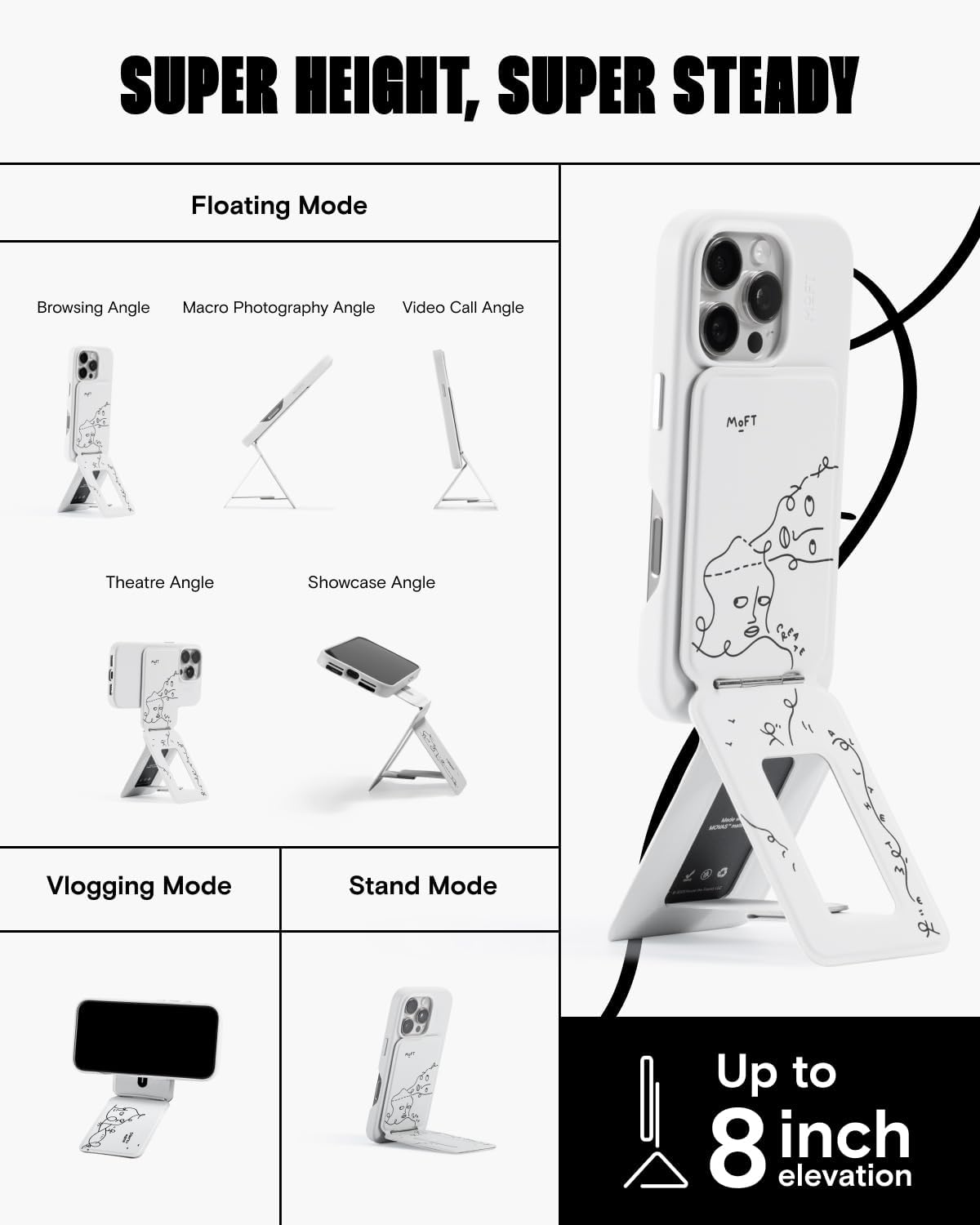 MOFT x Shantell Martin Phone Tripod Wallet for iPhone, Mulit-Angles, Lightweight & Portable Phone Stand, MOVAS Vegan Leather Phone Wallet, Strong Magnets, NFC Card Holder, Misty Cove (with Card Slot)
