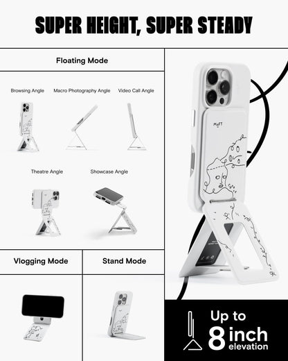 MOFT x Shantell Martin Phone Tripod Wallet for iPhone, Mulit-Angles, Lightweight & Portable Phone Stand, MOVAS Vegan Leather Phone Wallet, Strong Magnets, NFC Card Holder, Misty Cove (with Card Slot)