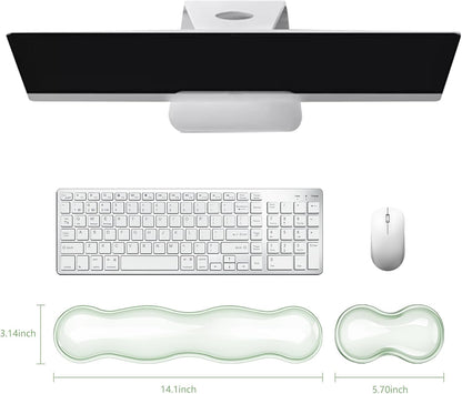 Gel Keyboard and Mouse Wrist Rest, Cute Wrist Support and Arm Support Keyboard Rest for Keyboard and Mouse Typing Pain Relief，Suitable for Office/Computer/Laptop/Gaming（Transparent Green Set ）
