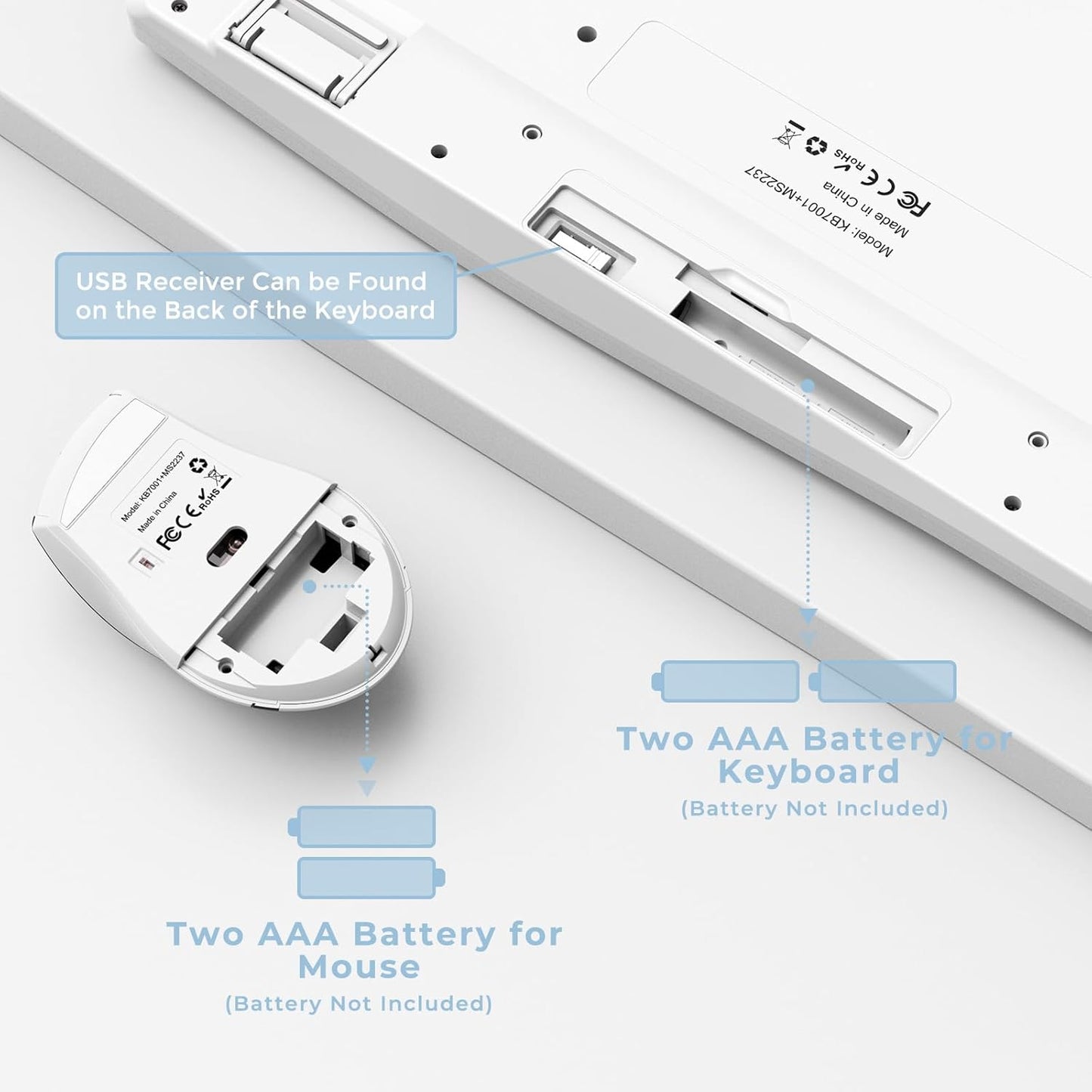 Ergonomic Keyboard and Mouse Combo - Full Size Keyboard Cordless with Palm Wrist Rest Ergonomic Mouse Wireless for Windows Computers Laptops - White(Upgrade)