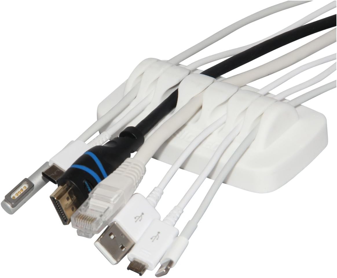 Heaviest Cable Organizer on The Market! Compact and Weighted Desktop Cord Holder and Cable Organizer, Eco-Friendly Silicone, No Bad Smell, Bundled with 4 Reusable Cable Ties! (White)