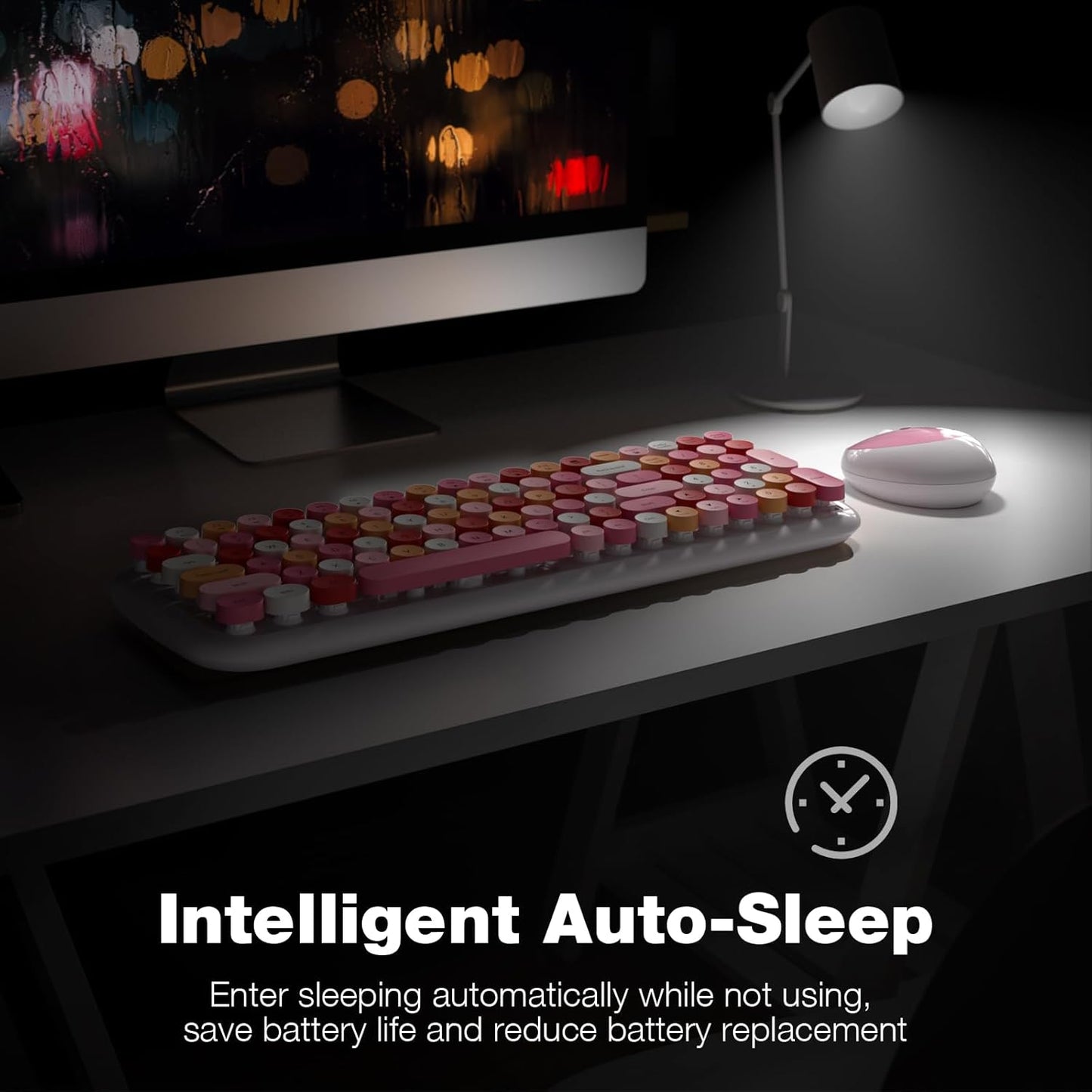 KNOWSQT Wireless Keyboard and Mouse Combo, White Mixed 100 Keys 2.4 GHz Round Keycap Typewriter Keyboards, USB Receiver Plug and Play, for Windows, PC, Laptop, Computer, Desktop