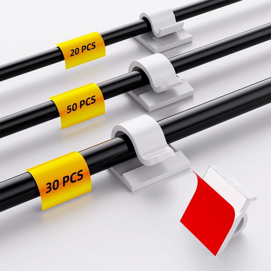 100 PCS White Adhesive Cable Clips Cord Organizer (Small, Medium,Large),Wire Holder for Cable Management, Outdoor Light Clips Light Hooks for LED String,Car Dash Cam, Extension Cord (White)