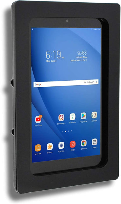 TABcare Anti-Theft Acrylic VESA Enclosure for Galaxy TAB A E S 8" 8.4" Tablet with Free Wall Mount Kit & 90-Degree Angle Charge Cable (TAB A 8.0 w S-Pen SM-P200, Black)