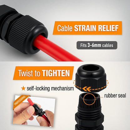 MGI SpeedWare 1/4" NPT Strain Relief Nylon Cord Grip Cable Glands, Black Plastic Grommet 100-Pack