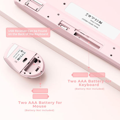 Wireless Keyboard and Mouse - Full Size Ergonomic Keyboard with Palm Wrist Rest Ergonomic Mouse Cordless for Windows Computers Laptops - Light Pink (Upgrade)