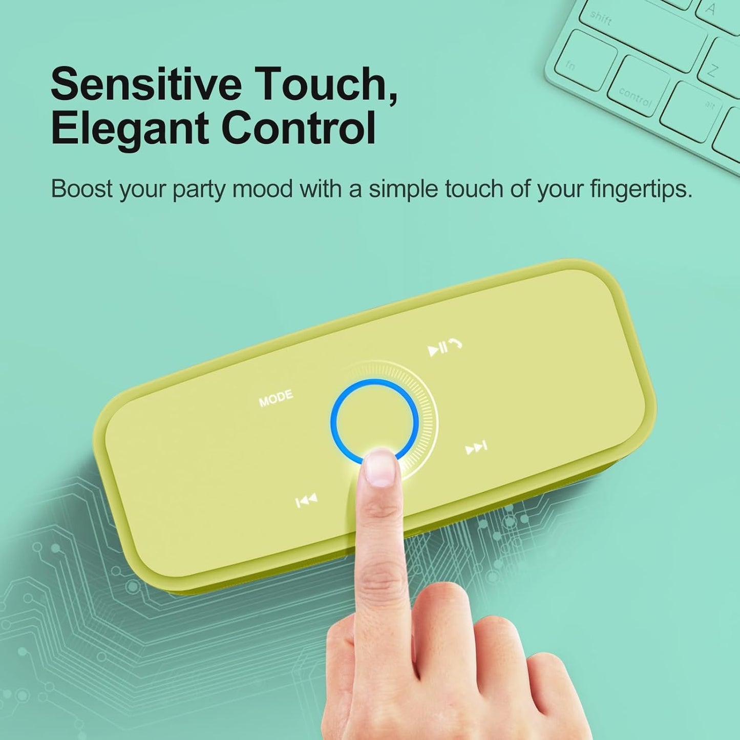 DOSS SoundBox Touch Wireless Bluetooth Speaker with 12W HD Sound and Bass, IPX5 Water-Resistant, 20H Playtime, Handsfree, Portable for Office, Home, Outdoor, Travel-Yellow