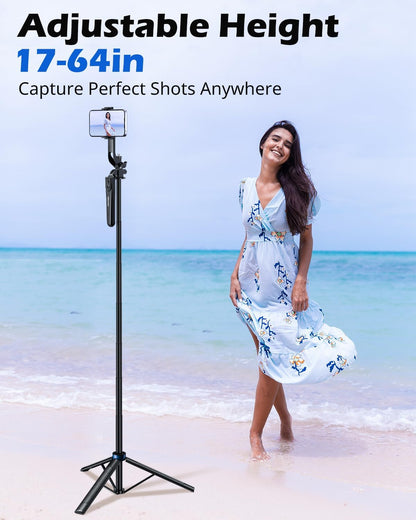 UBeesize 64'' Extendable Phone Tripod & Selfie Stick with Light and Remote, Adjustable Tripod Stand for iPhone 11-16, Android, GoPro, Cameras, Travel Vlogging & Video Recording