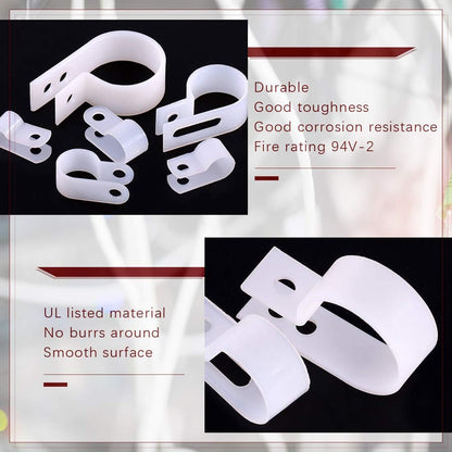 Hilitchi 135 Pcs 6 Sizes White Plastic Cable Clamp R Type Screw Mounting Cord Fastener Cable Clips Assortment Kit with Screws for Wire Management Cable Conduit (Clips from 6mm to 23mm)