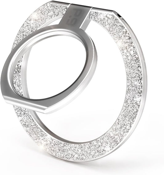 PureGear Magnetic Phone Grip Ring Stand, Magnetic Phone Ring Holder for MagSafe iPhone 16, 16 Pro, 16 Plus, 16 Pro Max, 15, 15 Plus, 14, 14 Pro, 14 Pro Max, 13, 12 Adjustable Kickstand(Silver Glitter)