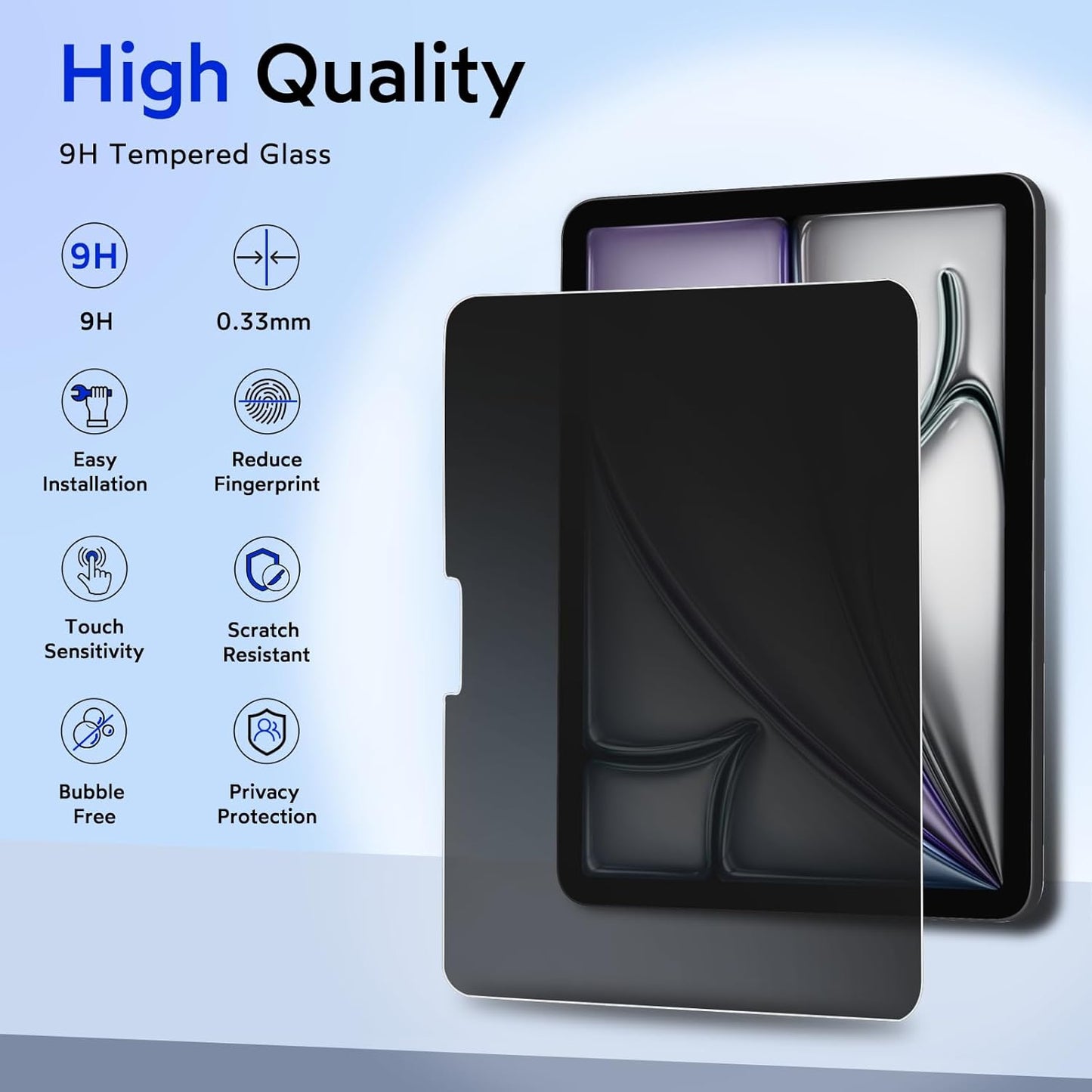 MOBDIK 1 Pack Privacy Screen Protector Compatible with iPad Air 13 inch M3 2025/ M2 2024, Anti Spy, 9H Tempered Glass, EZ Kit