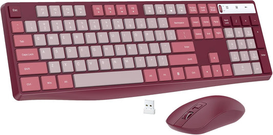 Wireless Keyboard and Mouse Combo, Lovaky 2.4G Full-Sized Ergonomic Keyboard Mouse, 3 DPI Adjustable Cordless USB Keyboard and Mouse, Quiet Click for Computer/Laptop/Windows/Mac (1 Pack, Rose)
