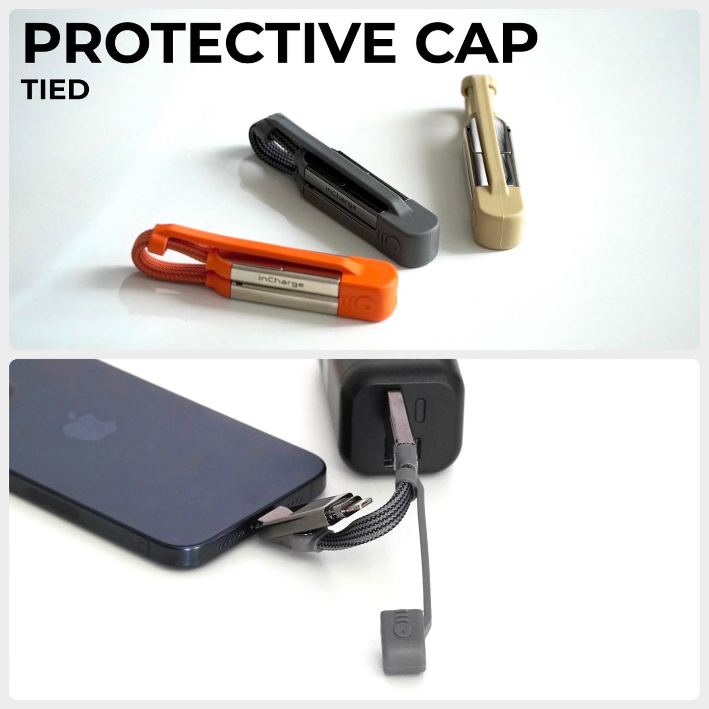 Rolling Square inCharge XS - 240W 4in1 Keyring Cable | Fast Charging & Data Transfer | Universal USB C/Lightning/USB Cable with Metal Housing | N52 Magnets | Eco-Friendly | Gray